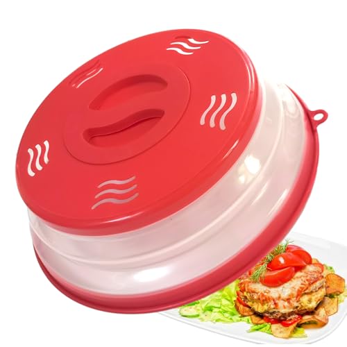 4PACKMicrowave Splatter Cover Vented for Food, Splatter Guard & Colander Kitchen Gadget for Fruit Vegetables Microwave Plate Cover with Hook Hole,Dishwasher-Safe,BPA-Free Silicone & Plastic (Red)