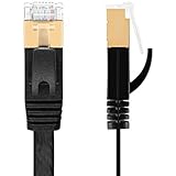 TNP Cat7 Shielded Ethernet Flat Patch Network Cable 50 ft - 10Gbps 600Mhz High Performance with Snagless RJ45 Connectors Gold Plated Plug S/STP Wires Networking Cable Wiring Black