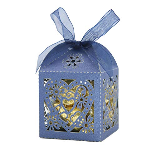 COTOPHER 100 Pack Love Heart Laser Cut Candy Boxes Wedding Party Favor Boxes Small Gift Boxes for Wedding Bridal Shower Baby Shower Birthday Party (100, Navy)