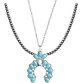 Navajo Western Pearl Necklace - Vintage Boho Choker with Turquoise Stones for Women