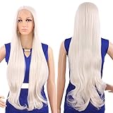 Tripal Hairs Soft Platinum Blonde Natural Wavy Lace Front Wigs Synthetic Hair for White Women Beautiful Handmade Fiber Hair Wigs Heat Resistant (28