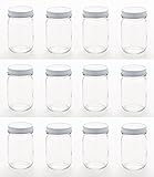 North Mountain Supply 12 Ounce Regular Mouth Mason Canning Jars - With White Safety Button Lids - Case of 12