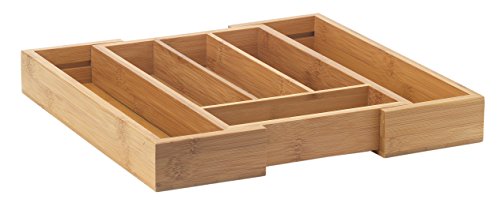Helenâ€™s Asian Kitchen Expandable 6-Slot Utensil Drawer Organizer and Silverware Cutlery Storage Tray, Natural Bamboo, 14 x 9.25-Inches, Expands to 14-Inches Wide