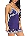 Mathea Women's Sexy Lace Lingerie Sleepwear Chemises V-Neck Full Slip Babydoll Nightgown (Navy Blue, S)