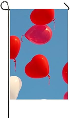 Dimanzo Duplex Printing Heart Balloons Polyester Garden Flag for Outdoor Home Garden Flower Pot Decor