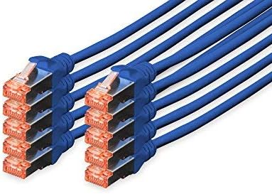 Digitus LAN Cable Cat 6-0.5m - 10 Pack - RJ45 Network Cable - S/FTP Shielded - Compatible with Cat6A & Cat7 - Blue