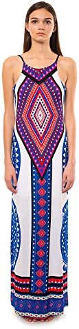 Silver Gate Women's Tribal Placement Halter Crisscross Open Back Maxi Dress