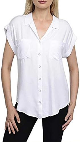 Jachs Girlfriend Women's Quinn Cap Sleeve Button Front Blouse, White, Small