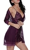 BMAKA Sexy Women Outfits Halter Lingerie Mini Nightwear Transparent Lace Babydoll Sets of 3