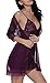 BMAKA Women Outfits Halter Lingerie Mini Nightwear Transparent Lace Babydoll Sets of 3
