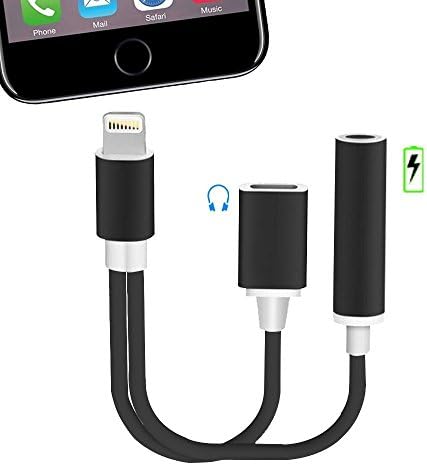 2 in 1 iPhone 7 Adapter/iphone 7 Plus Adapter TATA MALL Lightning to Charger and Lightning to 3.5mm Aux Earphones Jack Cable (Black)