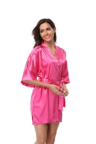 Vogue Bridal Women's Solid Color Short Kimono Robe, Rose 3XL
