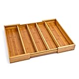Seville Classics Bamboo Expandable 5 Large Compartment, 2 Adjustable, Cutlery Drawer Tray Organizer (Kitchen)