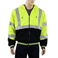 Safety Depot Class 3 Heavy Duty Refletive Two Tone Hooded Soft Sweatshirt with Handwarmer Pockets and Zipper Closure SS25 (3XL, Lime)