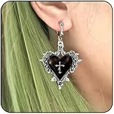 Gothic Heart Cross Earrings for Women Vintage Thorn Earrings Punk Rock Jewelry Dark Gothic Style Halloween Earring Vampire Clothing Jewelry Accessories