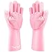 ThxToms Dishwashing Gloves, Pair of Rubber Scrubbing Gloves for Dishes, Wash Cleaning Gloves with Sponge Scrubbers for Kitchen, Bathroom and Car (Pink)