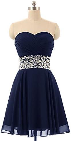CuteShe Women's Short Chiffon Crystal Homecoming Dresses NavyBlue US Size 6