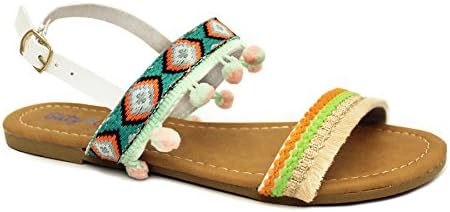 Girls Kids Sandals Flip Flops Open Toes Shoes Flats Beach Shoes (12, White With Green)