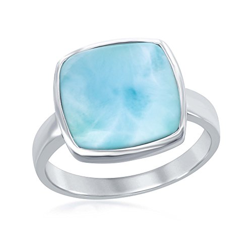 Beaux Bijoux 925 Sterling Silver Natural Larimar Ring Oval/Round/Heart/Square/Filigree Larimar Gemstone High Polished Ring
