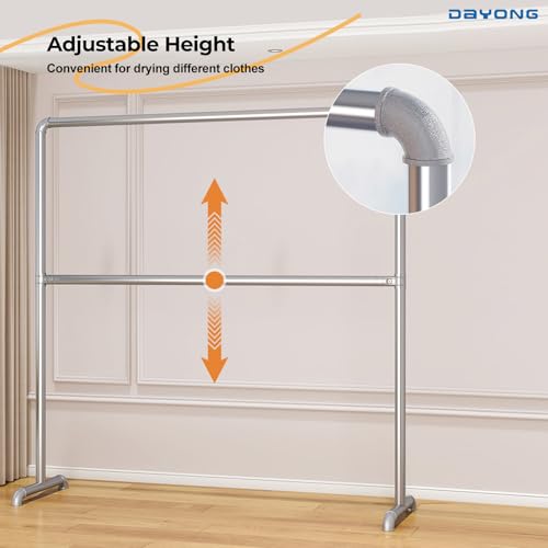 DAYONG Adjustable Garment Rack, Double Rods Industrial Clothing Rack, Sturdy Metal Clothes Rack Organizer, Portable Standing Clothes Garment Rack (160cm D x 50cm W x 180cmH)