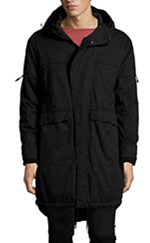 Bershka Men s Parka Jacket with Adjustable Hood Removable Faux Fur Elasticated Cuffs Size XXL Extra Extra Large (XXL, Black)