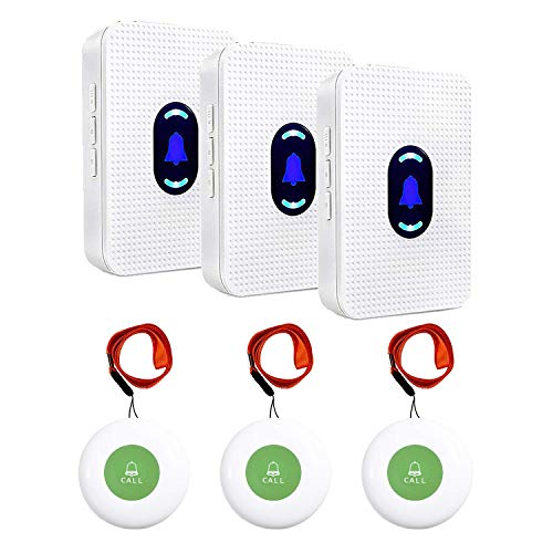 Wireless Caregiver Pager Alert System SOS Call Button for Patient Elderly Personal Home Attendant Nurse Seniors and Disabilities 3 Receivers & 3 Portable Transmitters