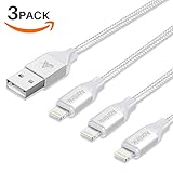 Aonlink iPhone Charger 3Pack 1M 2M 3M Nylon Braided Lightning Cable Charging Cord for iPhone X 8 8Plus 7 7Plus 6s 6sPlus 6 6Plus SE 5 5s 5c iPad iPod & More-Silver