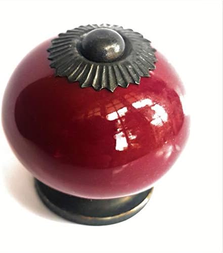 Set of 6 Ceramic Knobs by French Furniture Fittings (FFF) - Kitchen Cabinet Cupboard Door knobs, Cupboard, Chest, Furniture, Drawer Handles - Porcelain Vintage RED - Vintage Shabby Chic 38mm by FFF