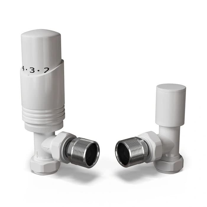 UK Radiators White Radiator Valve 15mm Angled Lockshield in White and Gloss Finish - Classy and Modern Design 1/2" x 15mm Angled Radiator TRV