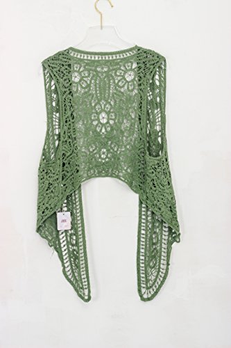 Jastie Pirate Curiosity Open Stitch Cardigan Boho Hippie Crochet Vest (ArmyGreen)