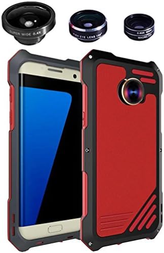 Galaxy S7 Edge Aluminum Case, 3IN1 Wide Angle Macro Fisheyes Camera Lens Shockproof Aluminum Alloy Metal Ultra-thin Ultra-light Cover for Samsung Galaxy S7 Edge (Red&amp;Black)