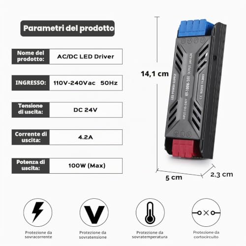 Transformador 220 V to 24 V, BRIMETI Fuente Alimentacion 24 V 100 W 4.2 A LED Driver, Ultra Up 220 V to 24 V DC Driver de Bajo Tensión Controlador LED Voltaje Constante