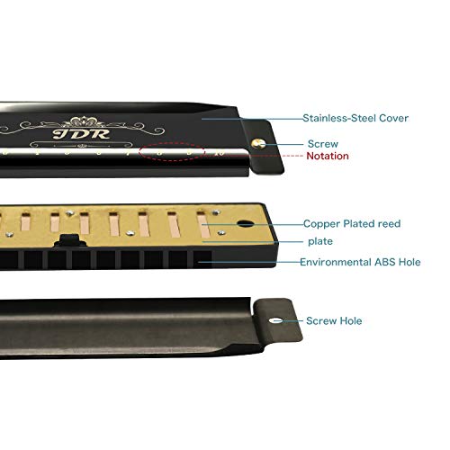 JDR Harmonica, Key of C 10 Holes 20 Tones Blues Harmonica Perfect Gift for Beginners, Professional, Students, Kid