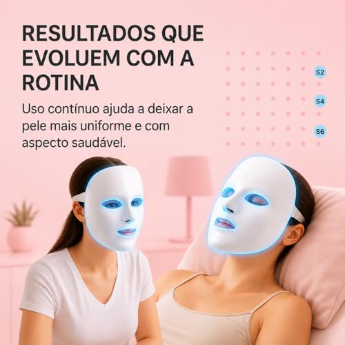 Máscara LED Facial 7 Cores 90 LEDs Sem Fio USB Recarregável Premium | Sem Fio, USB Recarregável, Premium