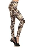 Leggings Depot REG/PLUS/3X5X Popular Best Holiday Christmas Printed Women Fashion Leggings (3X-5X, Beige Floral)