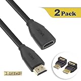 VCE HDMI Extension Male to Female Cable(3FT X2) 3D&4K High Speed HDMI Cable with Ethernet,Supports Audio Return Channel,Bundle,Includes HDMI 90,270 Degree Converter