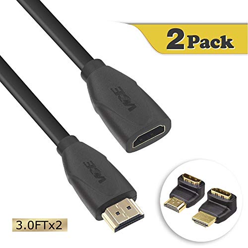 VCE HDMI Extension Male to Female Cable(3FT X2) 3D&4K High Speed HDMI Cable with Ethernet,Supports Audio Return Channel,Bundle,Includes HDMI 90,270 Degree Converter