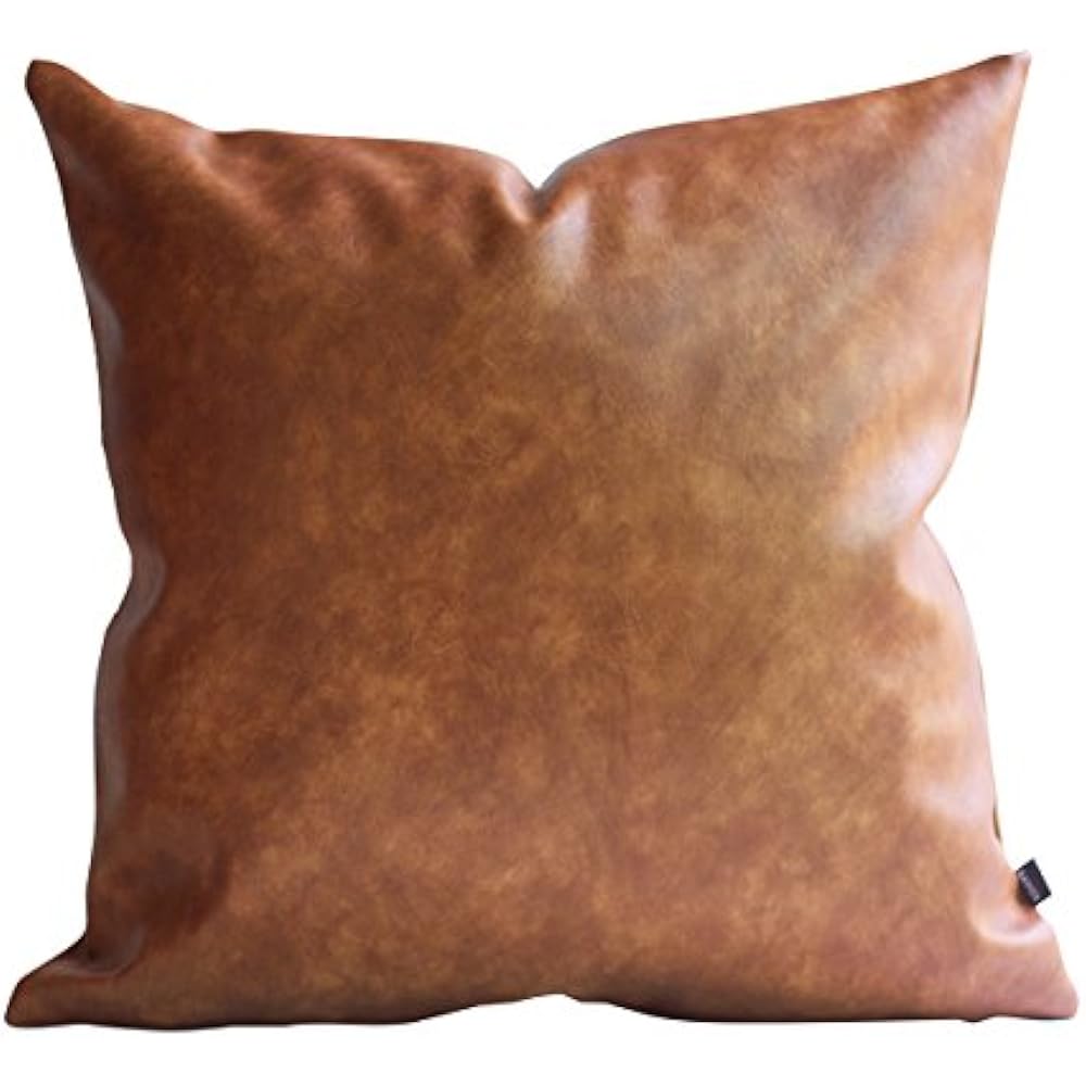 Thick Faux Leather Pillow Cover Tan Decorative Couch Throw Case Brown