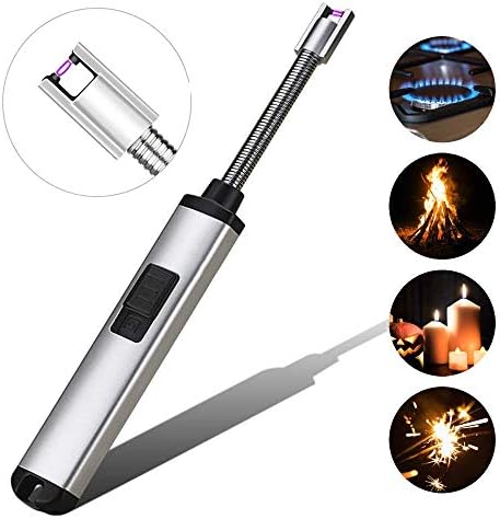 Candle Lighter, USB Rechargeable Lighter Windproof Flameless Arc Lighter with 360° Flexible Long Neck and Safety Switch for Gas Stove Fireplace Grilling BBQ Party Camping