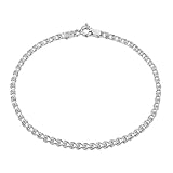 Amberta 925 Sterling Silver 2.3 mm Heart Chain Bracelet Size 7