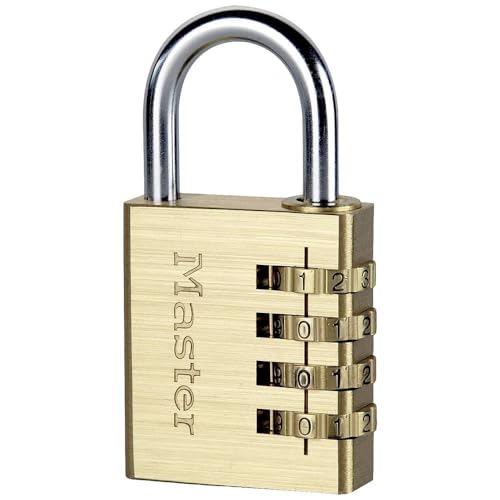 Master Lock 604EURD 4-Digit Combination Padlock with Aluminium Body and Brass Finish, Gold, 8.1 x 4 x 1.8 cm