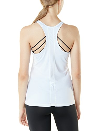 TM-FUN74-WHT_Medium Tesla Women's Racerback Mesh-Back Panel Tank Cool Crop Active Fit Top FUN74