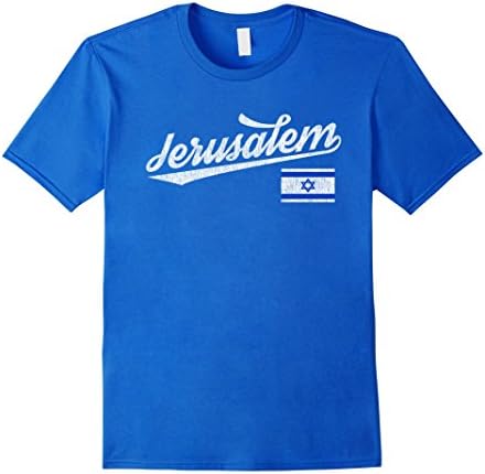 Mens Jerusalem Israel Flag Distressed Vintage T-Shirt XL Royal Blue