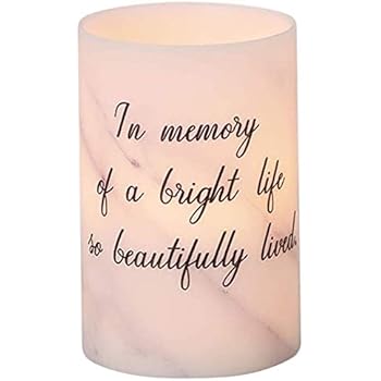 Beautifully Lived Memorial White Marble Tone 4 x 6 Wax LED Flameless Candle