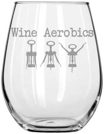 Wine Aerobics - Holiday workout - Glass Etching - Unique Present - Funny Gift - Fitness - Wine Glass - Stemless