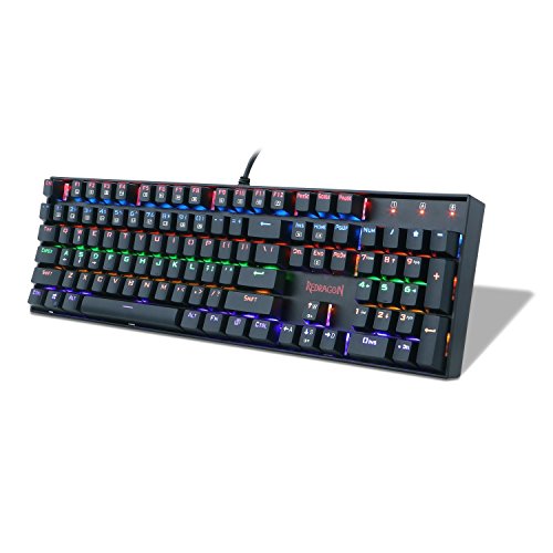 Gaming Keyboard Mechanical Keyboard K551 Vara by Redragon 104 Key RGB Rainbow LED Backlit Mechanical Computer Illuminated Keyboard with Blue Switches for PC Gaming Compact ABS-Metal Design