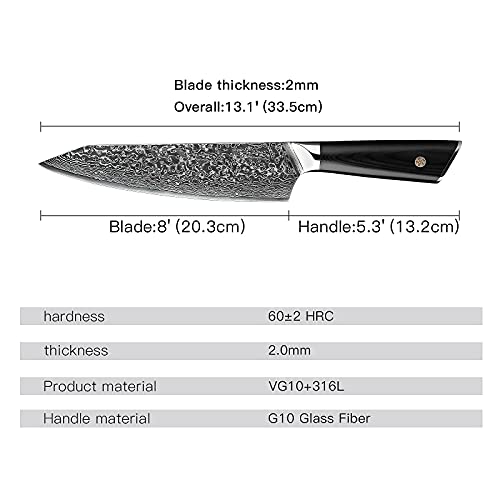 Damascus Chef Knife Zuhaumate 8" Professional Kitchen Knife with
