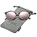 SOJOS Classic Clubround Shades Semi-Rimless Unisex Sunglasses with Metal Rivet SJ2031 with Black Frame/Pink Mirrored Lens
