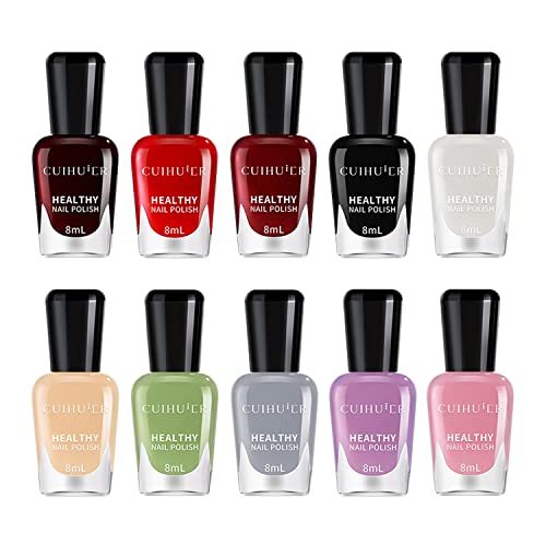 TEEROVA Nail Polish Set - 10 Bottles Non-Toxic Eco-Friendly Easy Peel Off & Quick Dry Water Based Nail Polish (E)