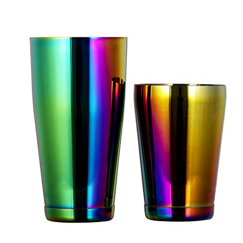 10-teiliges Rainbow Cocktail Shaker Bar Set: 2 beschwerte Boston Shaker, Cocktail Sieb-Set, Double Jigger, Cocktail… – Bild 3
